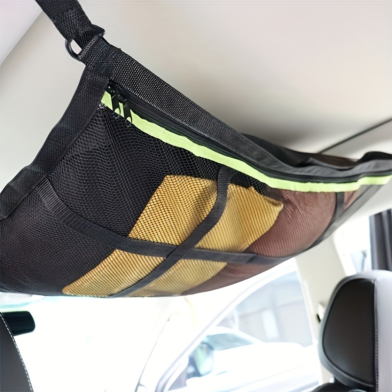 

Car Roof Ceiling Storage Net With Double-layer Zipper, Polyester Fiber Mesh Organizer For Vehicle Clothes And Blanket Storage