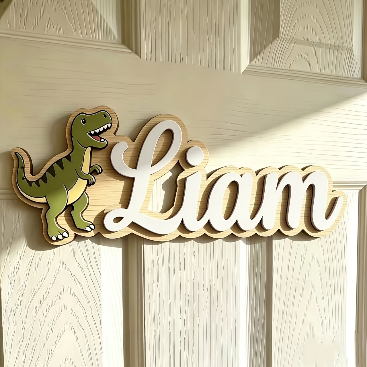 Custom Wooden 3D T-Rex Dinosaur Name Sign, Unique Handmade Gift