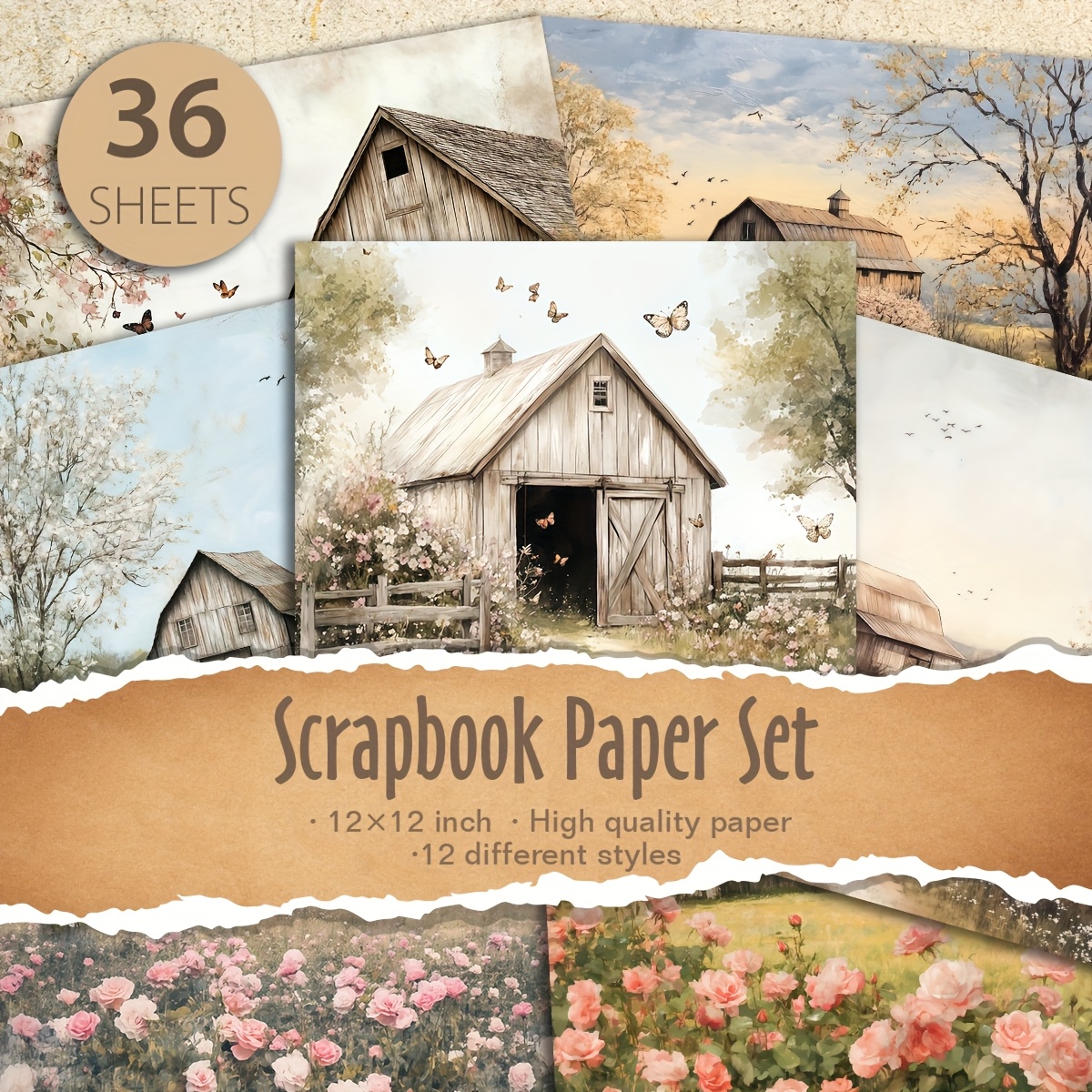 TEMU 36 Sheets 12"x12" Decorative Paper Pack - 12 Assorted Patterns, Album Planner Background, Gift Packaging, Junk Journal Supplies, Crafting Paper - The Wooden House