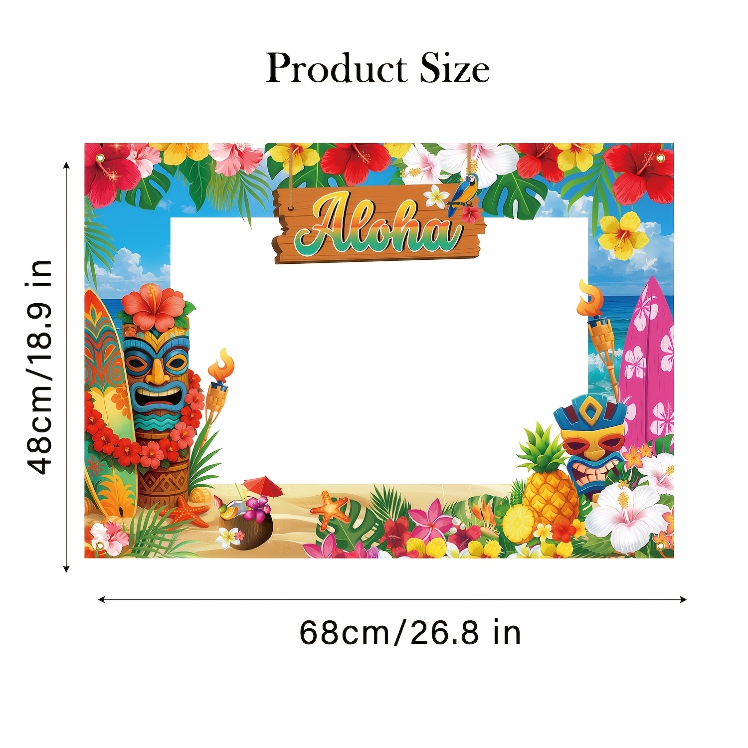 TEMU 2d Flat, 2d Flat Banner, Hawaiian Party Photo Booth Prop, 1pc, Hawaiian Party Decoration, Summer Banquet Party Photo Frame Decor, Summer Beach