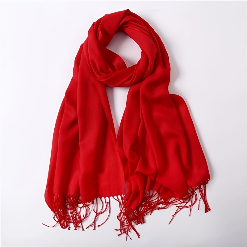 TEMU Bufanda unisex clásica delgada de color sólido, elegante chal y con borlas, bufanda multifuncional para todas , ideal para regalar