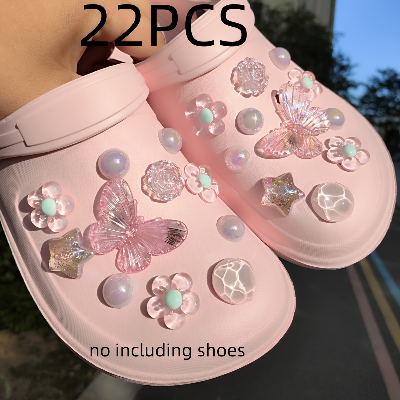22pcs Shoe Charm Set Featuring And Flower Decorations, A Kit For Sandals And Clogs Made From Durable Abs Material, Fashion Additions - !
