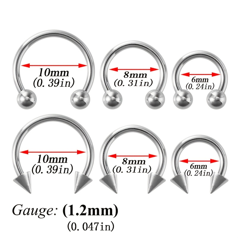 6pcs Stainless Steel Hoop Earrings & Nose Rings Set