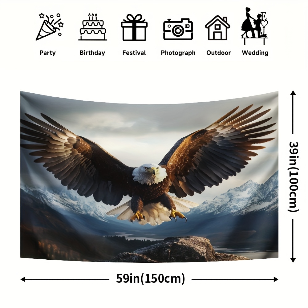 TEMU 1pc Eagle In Flight Polyester Backdrop Banner, Universal Holiday Multipurpose Indoor/outdoor Wall Decor, Easy To Hang, No Power Needed