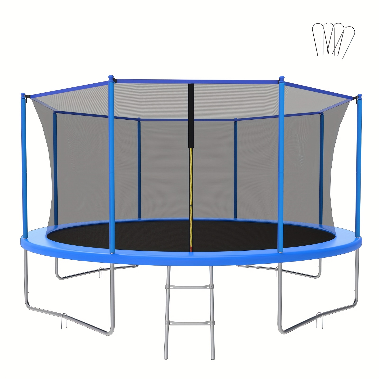 14ft/12ft/10ft Outdoor Kids Trampoline with Water Spray Device, Equipped with Safety Net and Heavy-Duty Rust-Resistant Frame, Suitable for Children and Adults, Includes Basketball Stand and Ladder Blue