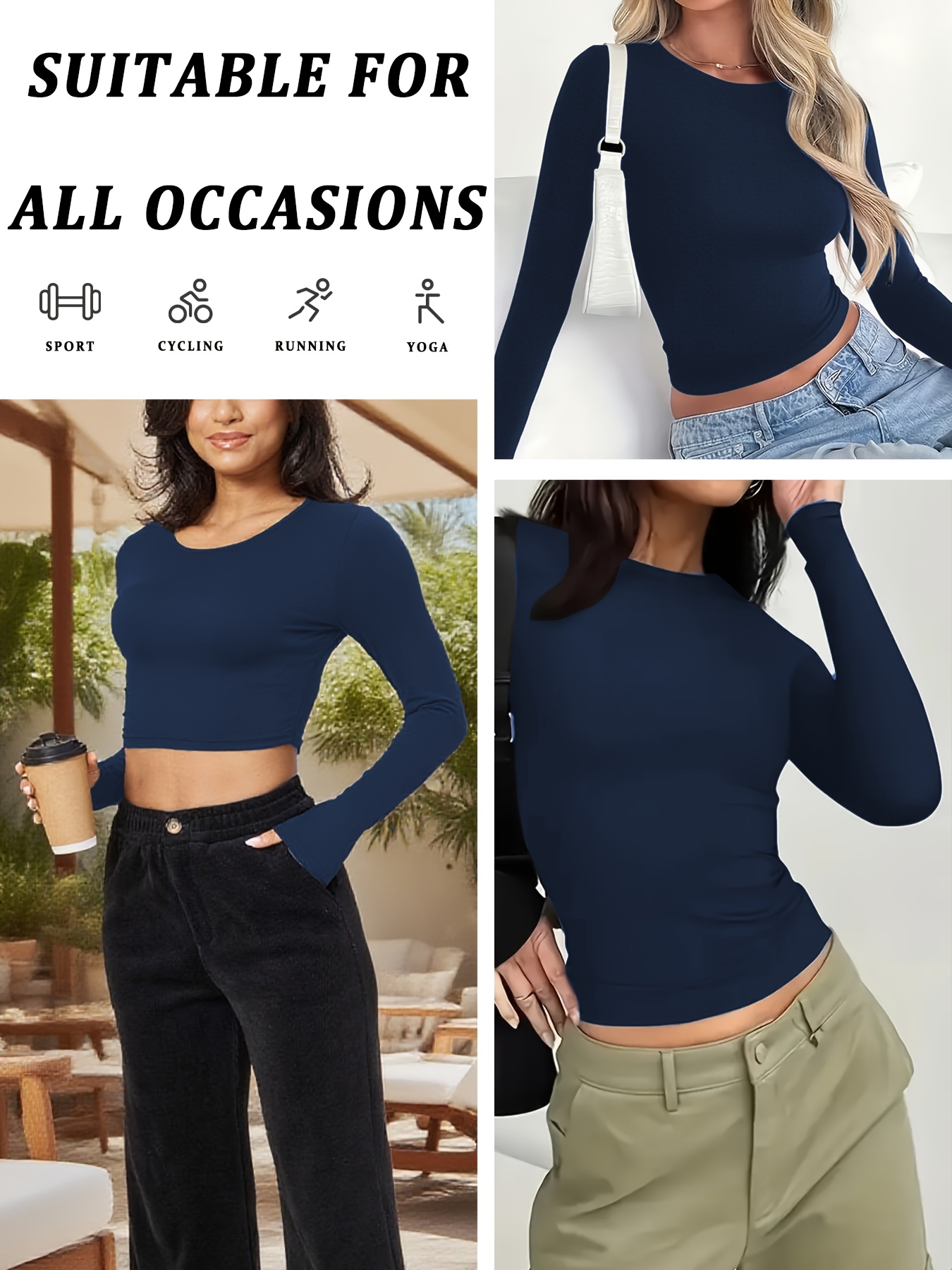 womens high   long sleeve t shirt full coverage solid color athletic crewneck top non workout shirt suitable for running   training casual wear machine washable stretch fitness apparel details 3