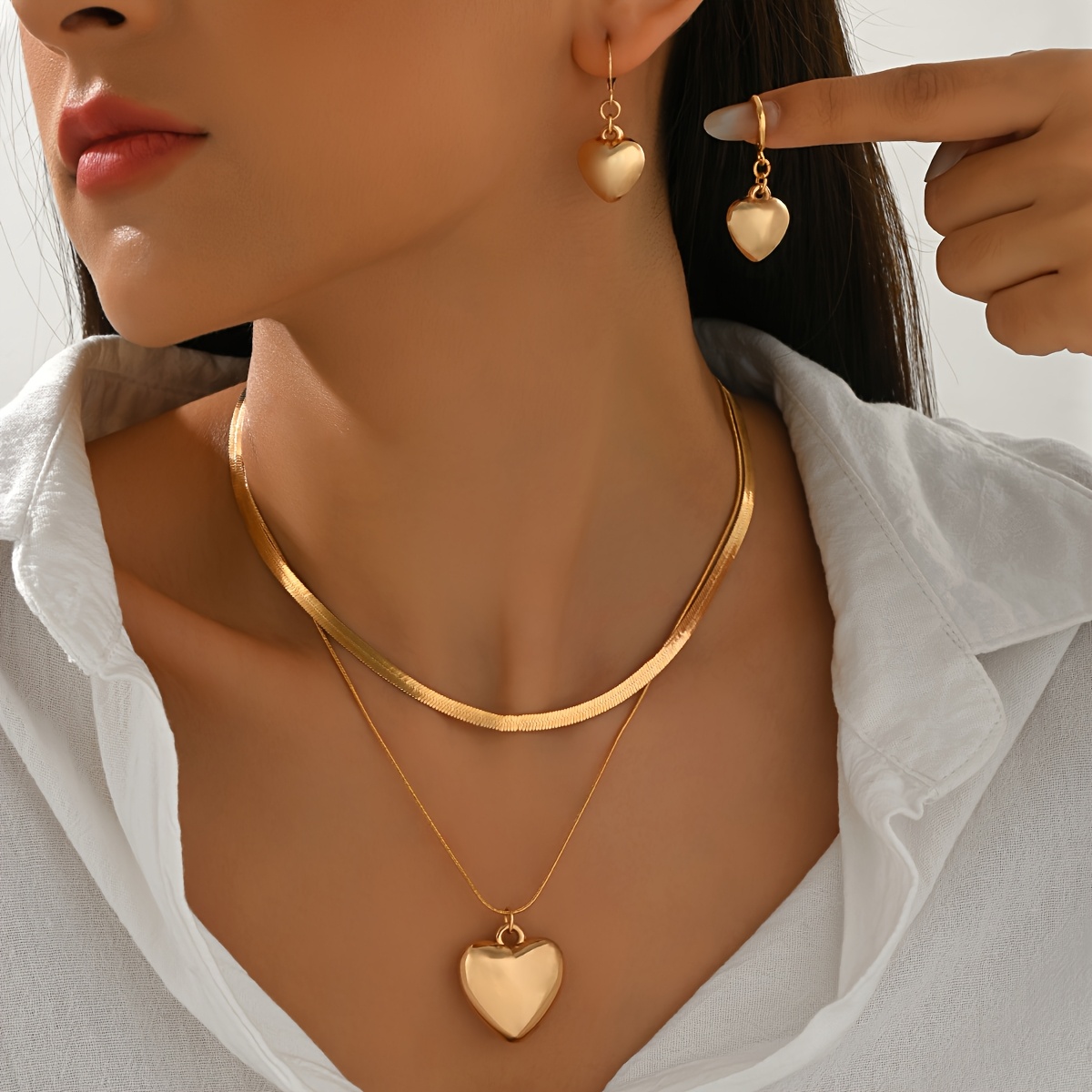TEMU Un ensemble de bijoux deux pièces pour femmes comprenant un collier à double couche et des boucles d'oreilles, comprenant un collier à chaîne
