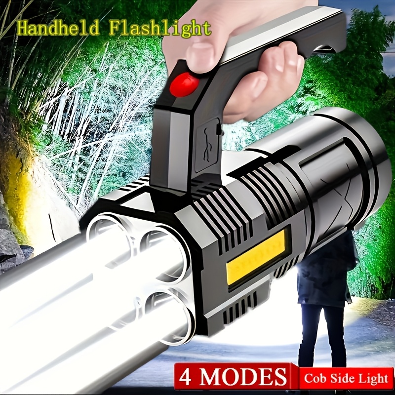 

1pc High- Handheld Flashlight With 4 & Usb Rechargeable Side Lantern - Adjustable , 500 , Ideal For Camping, Hiking, Fishing & Emergency