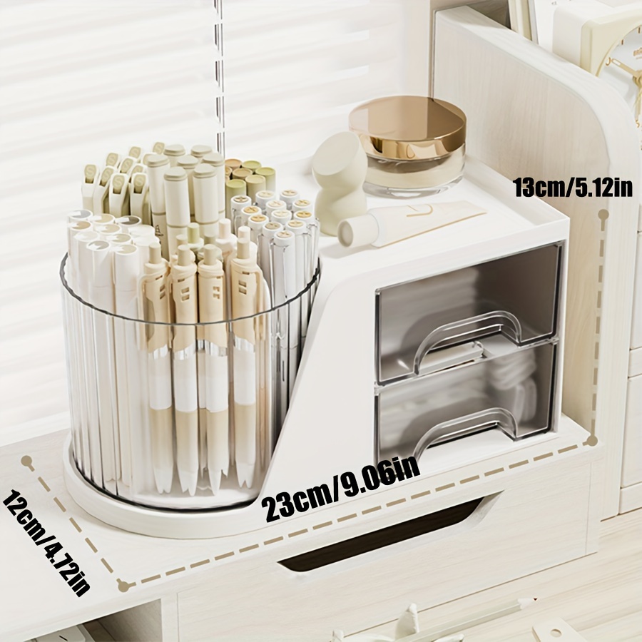 TEMU 360- Rotating Desk Organizer: Large , Plastic Material, Suitable For Cosmetics And Stationery, No Required