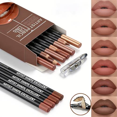 7pcs set lip makeup set one lip liner pencil sharpener 6 matte lip liner pencils long lasting pigmented matte lip liner pencils with a waterproof formula and y smooth texture easy to outline and apply lip set