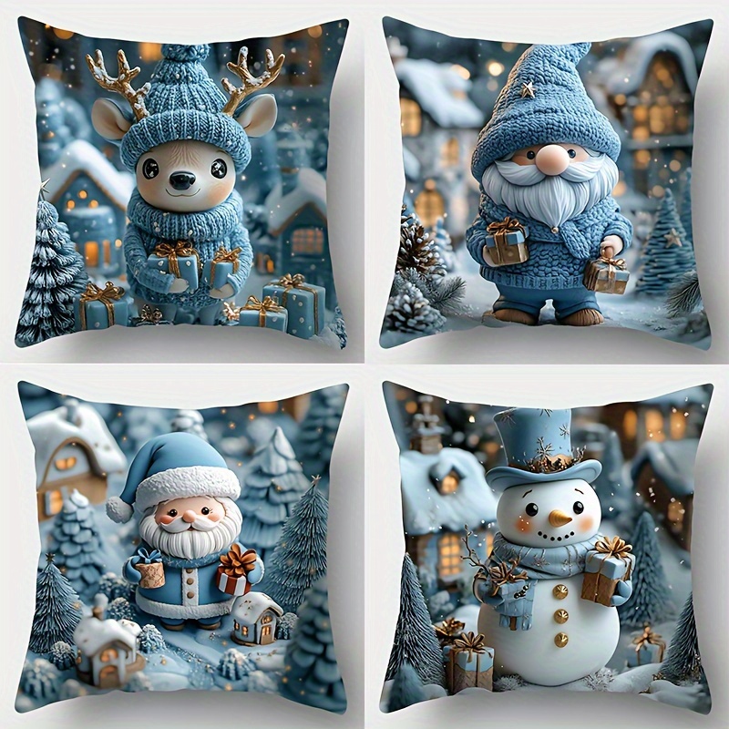 

4pcs Christmas Set – Contemporary Cushion , Snowman, And Santa – For Decor – Washable –