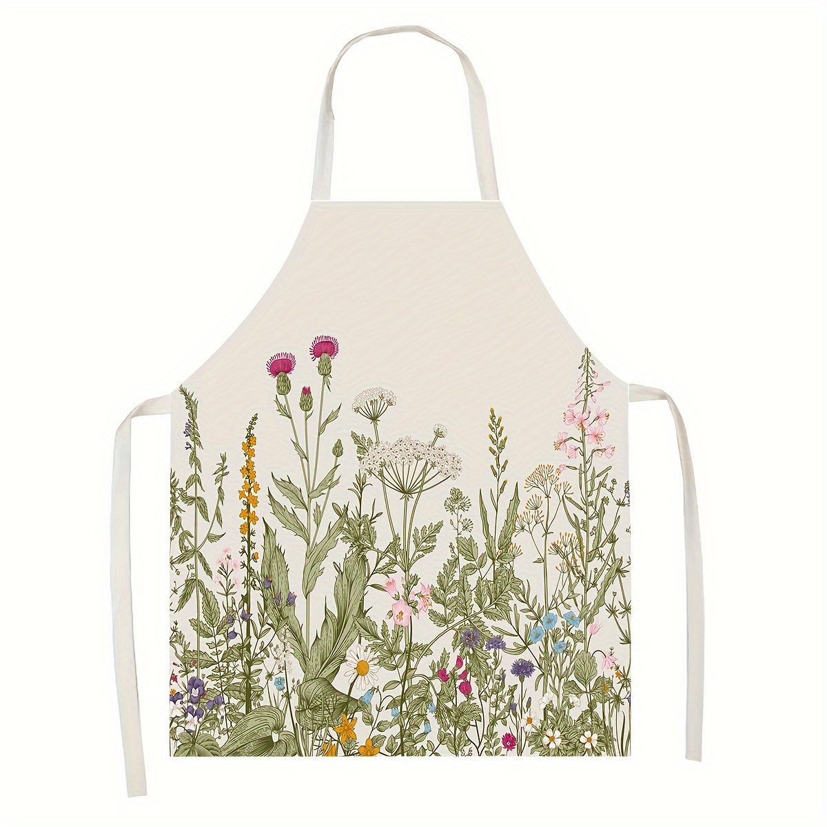 

1pc, Cooking Apron, Colorful Wildflowers Printed Linen Apron, Stylish Home Cooking Work Apron, Modern Style Sleeveless Kitchen Decor, With Adjustable Neck Strap For Baking, Gardening