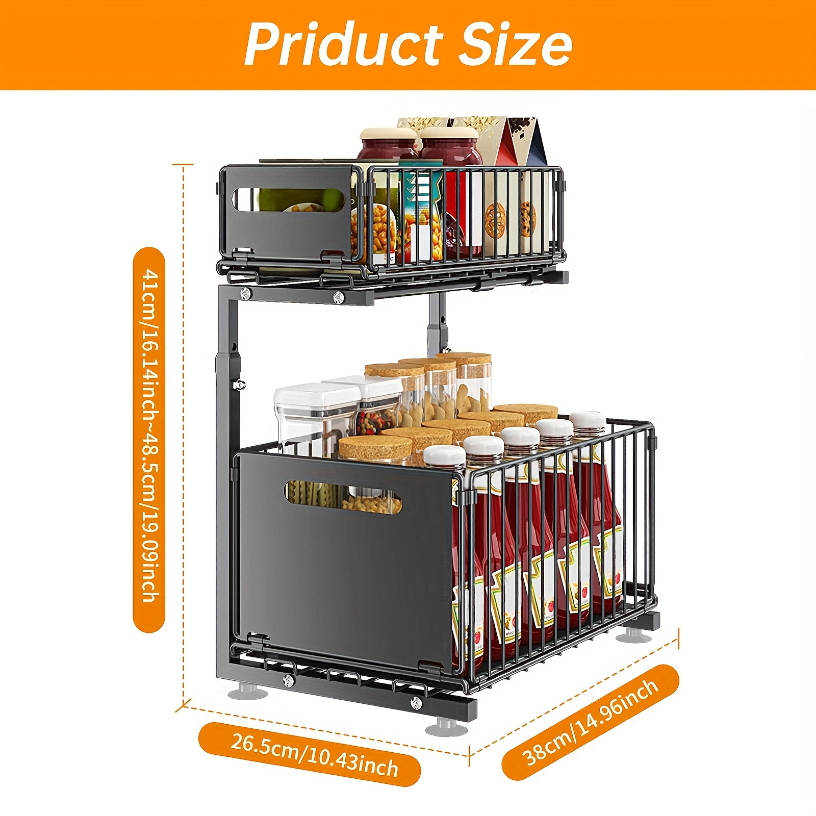 2 Tier Metal Sink Organizer Pull Cabinet Storage Shelves