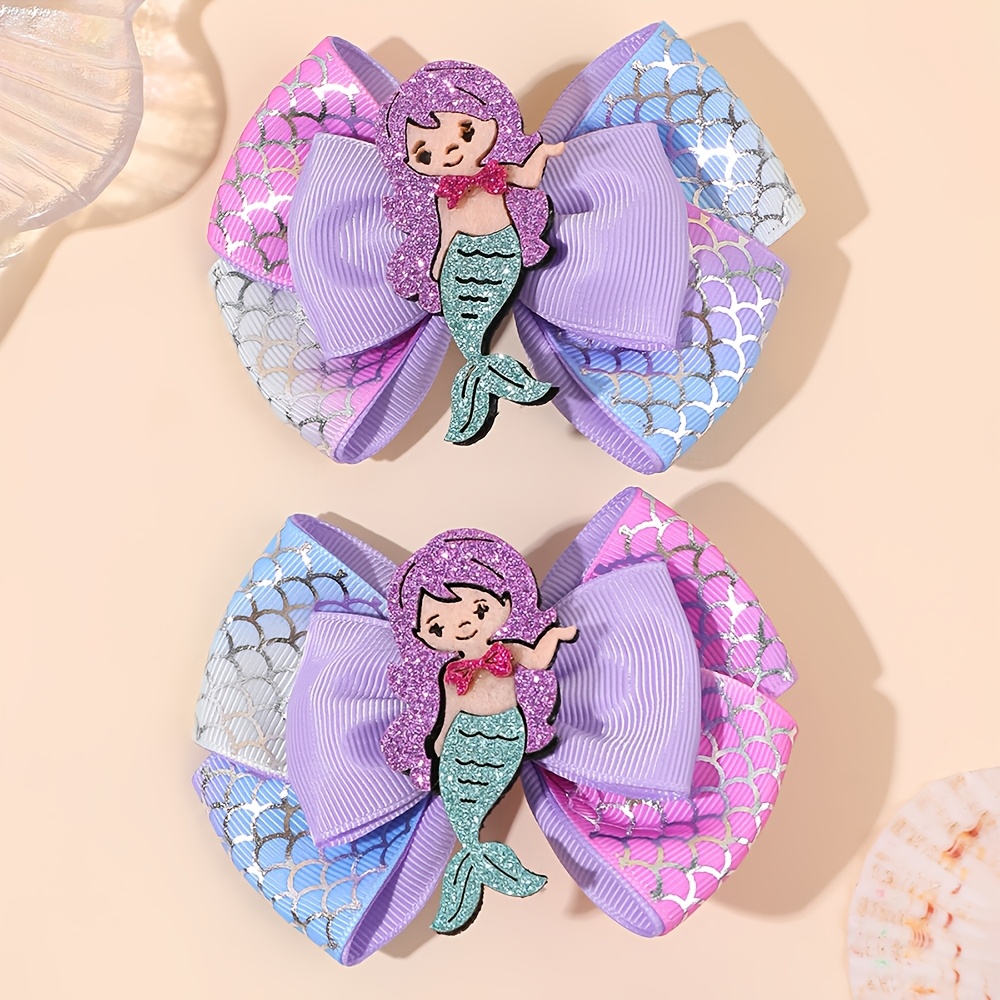 TEMU 2pcs Starfish Hair Bow Clips For Sweet Conches Pattern Hairpins Nonslip Clips Marine Style Hair Accessories For For