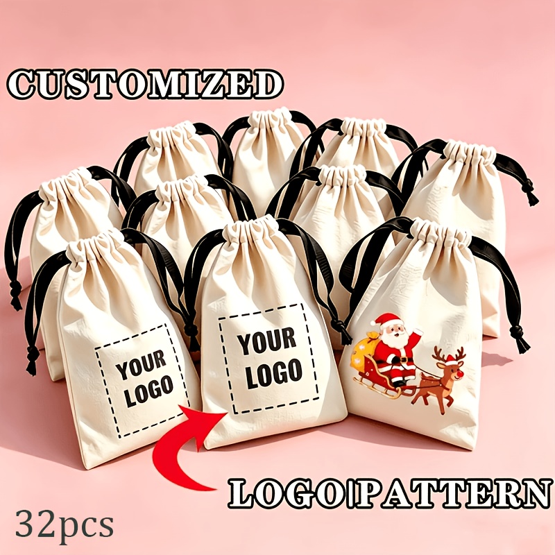 TEMU 32pcs Custom-pattern Drawstring Gift Bags, 15×10cm Fabric Drawstring Gift Pouches, Personalized Photo/logo Holiday Jewelry Bags, Suitable For