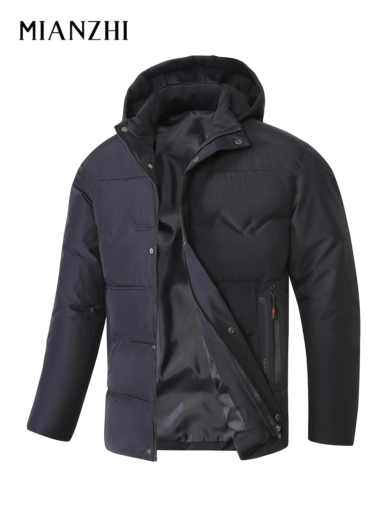   thickened warm winter coat for men business hooded jacket with fleece collar suitable for middle aged and elderly men navy blue 0