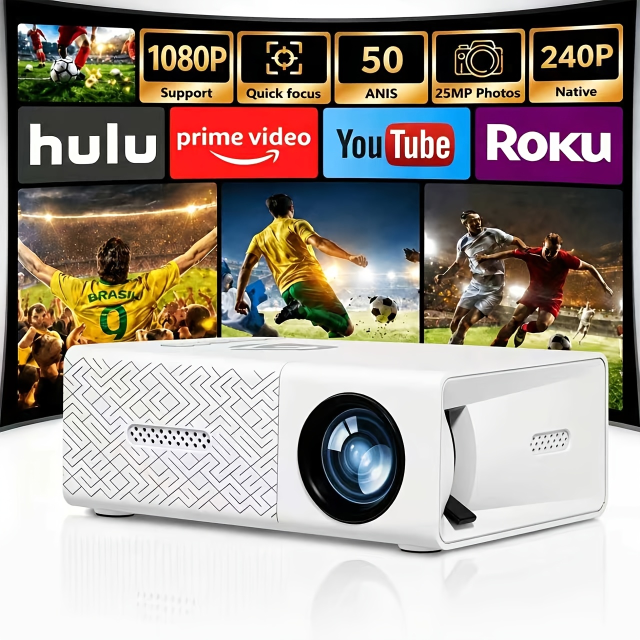 TEMU Supports 1080p Projector, Local 240p Resolution, 50 Brightness, Compatible With Multiple Devices, 25 Million Pixels, Suitable For Home