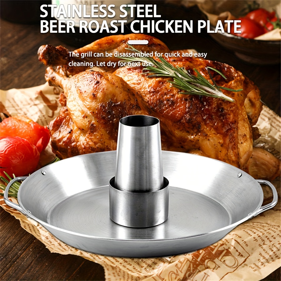 

1pc, Stainless Steel Roasting Pan With Vertical Chicken Rack, Suitable For Dishwasher And Oven, Ideal Choice For Thanksgiving And Holiday Feasts, Kitchen Supplies, Kitchen Accessories, Bbq Accessories