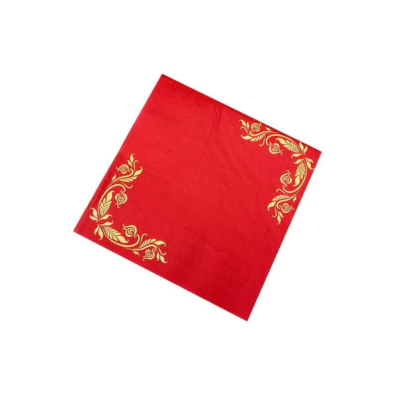 TEMU 20pcs New Year Party Napkins, 12.9*12.9in, With A Red Background And Vintage Floral Pattern, Suitable For New Year Party Decorations, As Well As