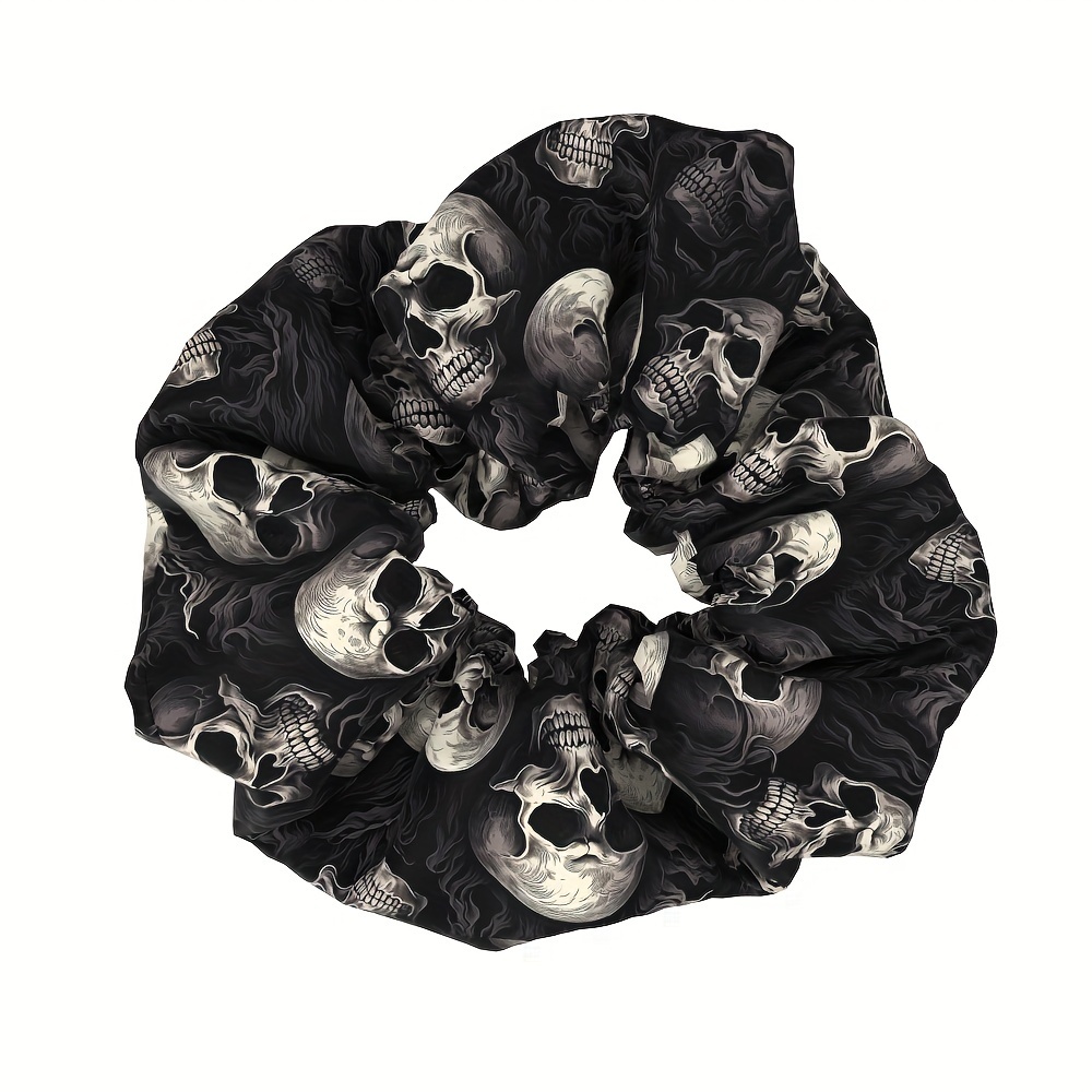 

Skeleton , Halloween Print Scrunchie - Vintage Style Fabric Hair Tie With Bowknot, Single Pack