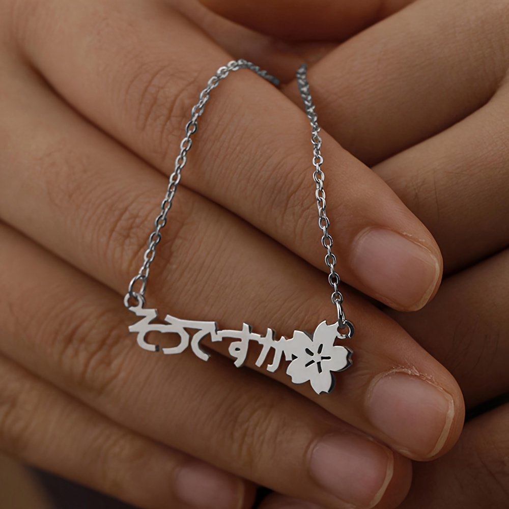 TEMU Custom Japanese Name Necklace - Personalized Pendant With , Stainless Steel Chain, Cute Minimalist Jewelry For Casual Attire, Gift For Her, Cartoonish Aesthetic, Elegant Accessory