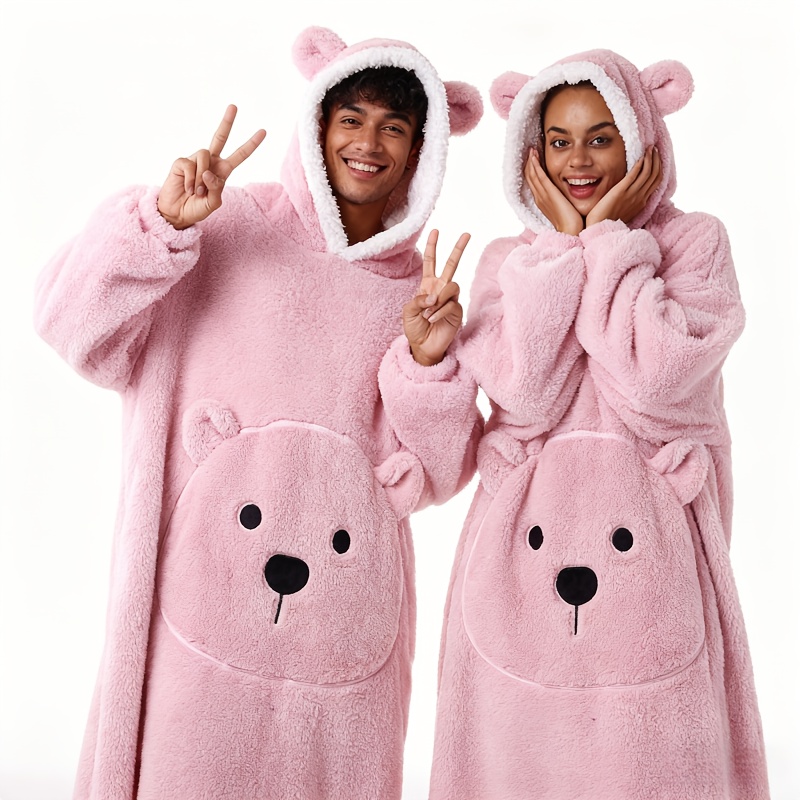 TEMU 1pc - 13 Colors - Length 134cm - Extra Large, Extra Thick, And Fleece-lined Wearable Blanket - - Hoodie - Machine Washable - Couple Style -