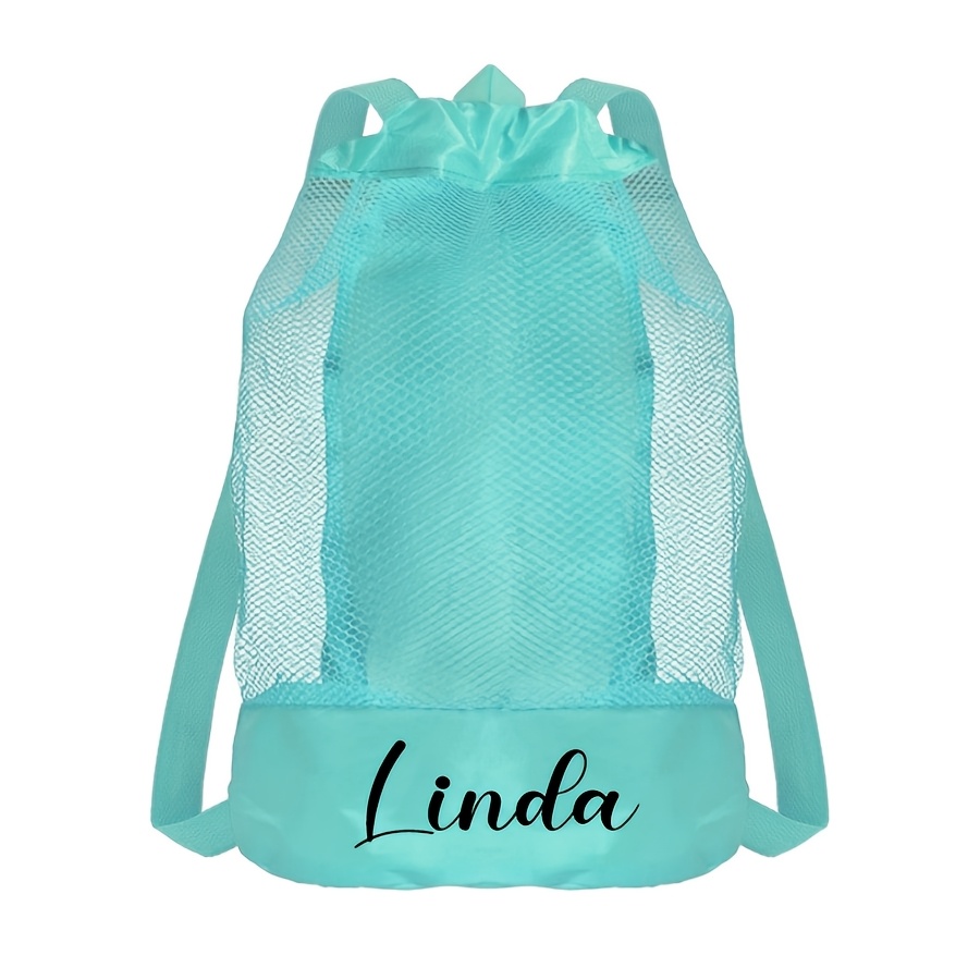 TEMU 1pc Customizable Name Women's Backpack, Beach Storage Bag, Large Capacity Mesh Bag Multifunctional Travel Backpack, Beach Sundries Storage Bag,