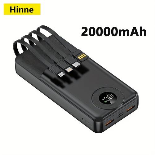 10000 20000mah power bank built in 4 in 1 usb type c cable universal multi output charger rechargeable lithium polymer battery emergency portable charger
