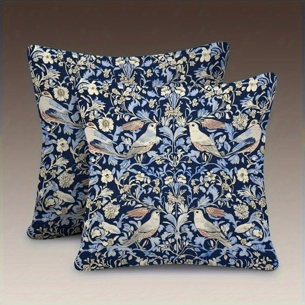 TEMU 2pcs Throw Pillow Covers William Bird & Floral Pattern Decor Cushion Cases For Sofa Living Room Bedroom, Without Pillow Inserts