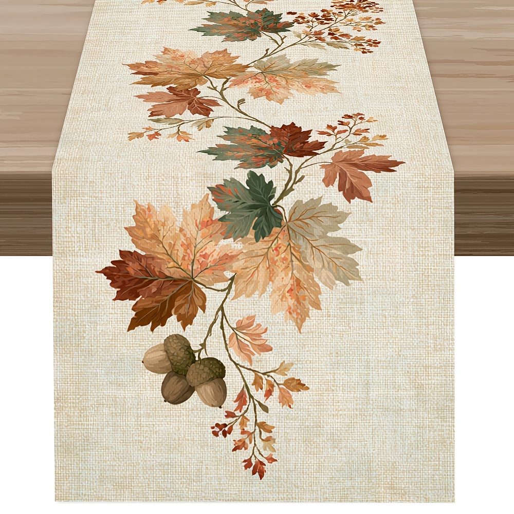 TEMU 1pc Lightweight Maple Leaf And Berry Table Runner, Coastal , Latest Autumn Table Runner, Printed Polyester Tablecloth, Kitchen Accessories, Home