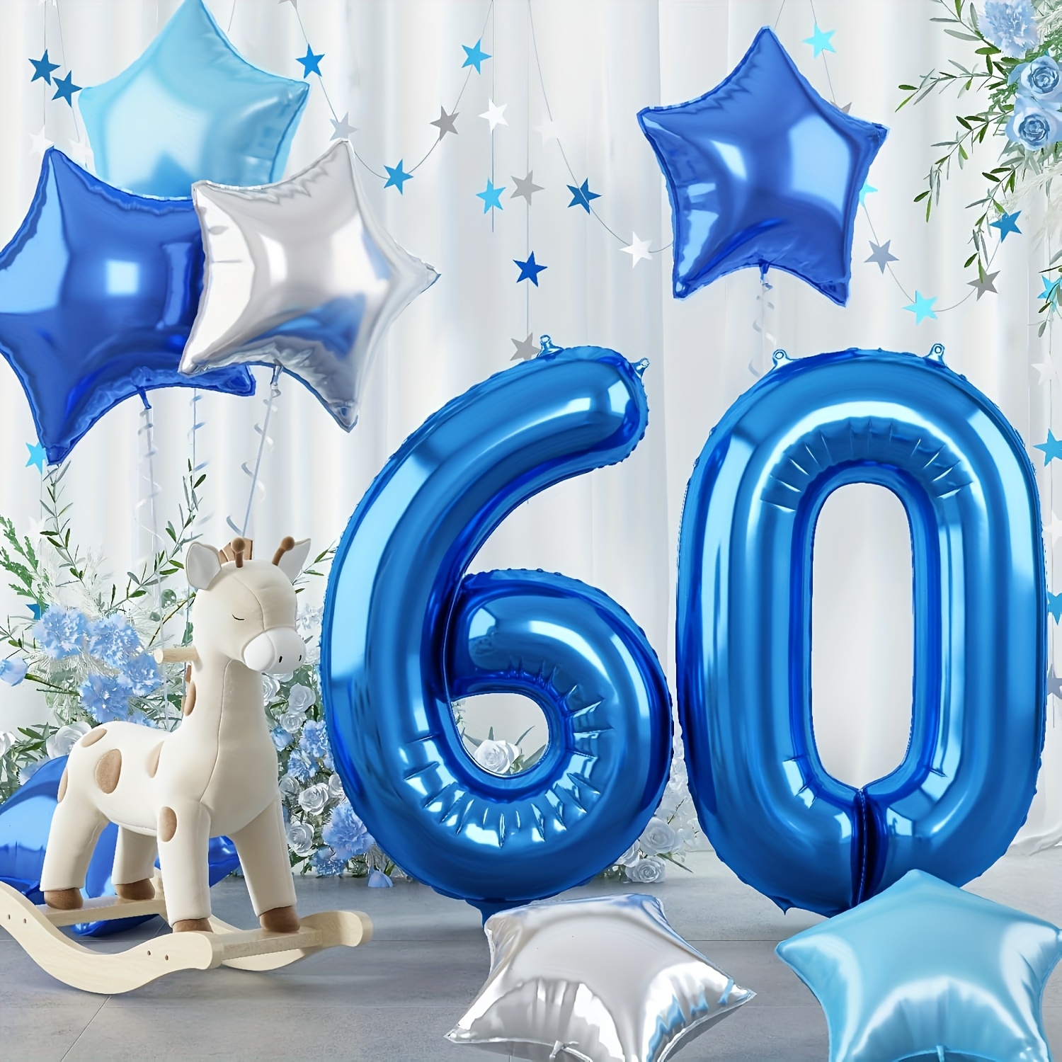12pcs Set, Digital Film Balloon Set, In Large Digital Balloons For Birthdays 10, 18, 30, 40, 50, 60 And 70, Including , Light Blue And -pointed Star Balloons, Suitable For Birthday Party Decoration