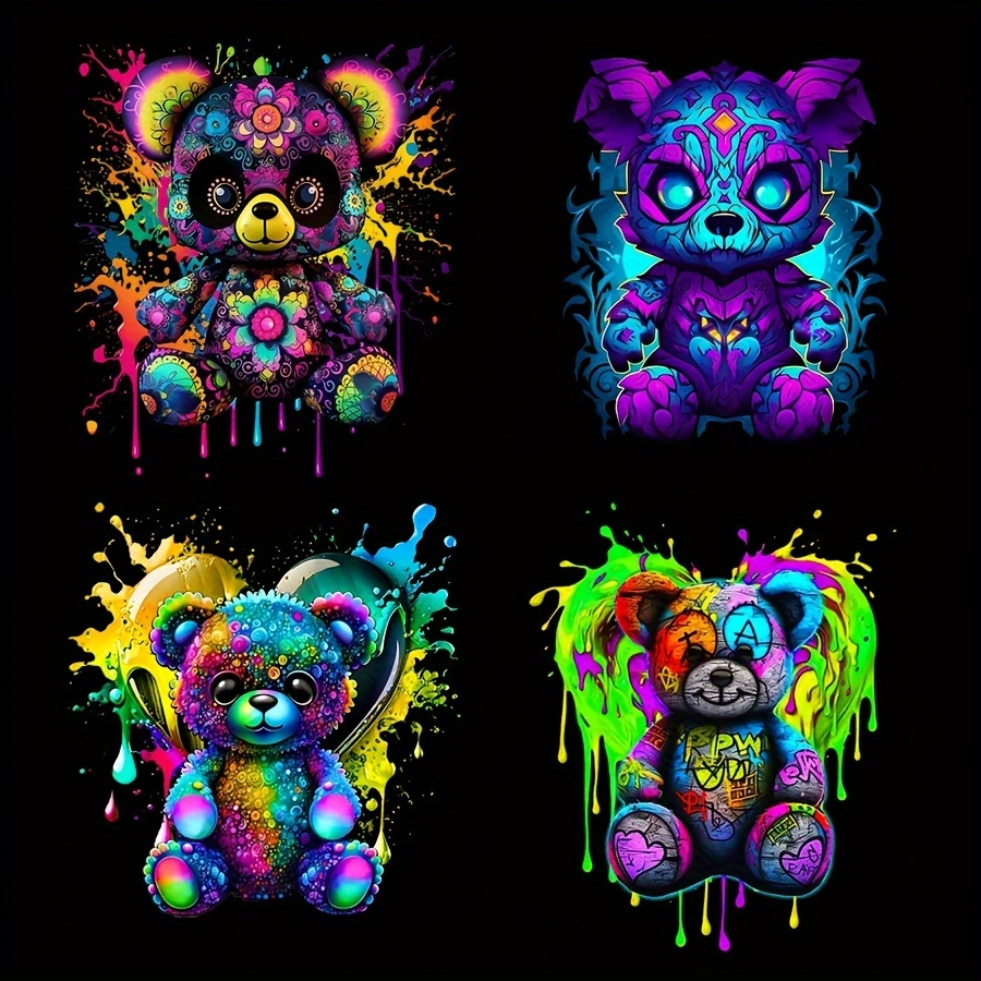 

4-pack Cute Teddy Bear Iron-on Transfer Patches, Diy Heat Press Stickers For T-shirts, Jackets, Bags, Pillowcases, Backpack Decorations, Multicolor Plastic Adhesive Decals