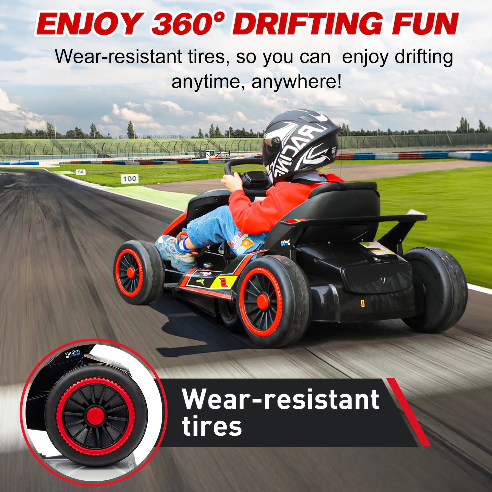 24v electric go kart drift cart kids birthday valentines gift with parent controlled   3 1 8 1 mph     point belt rear   terrain electric ride on car for boys girls ages 6 12 up to 110 lbs red   design adjustable speed settings sporty   secure harness seat eva and nylon wheels 9