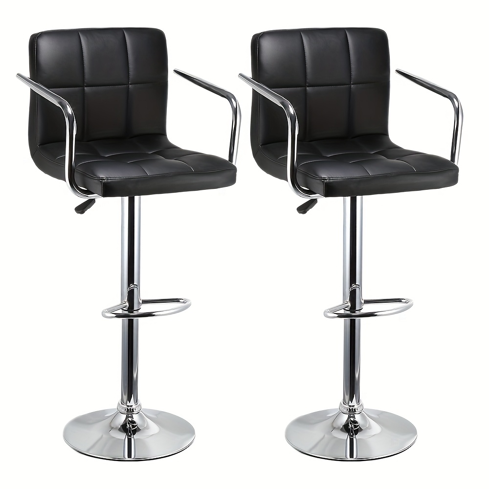 TEMU Swivel Bar Stool 2pcs Set, Bar Stool, Easy To Clean, With Padded Back And Armrests, Suitable For Home/cafe//bar And , Black
