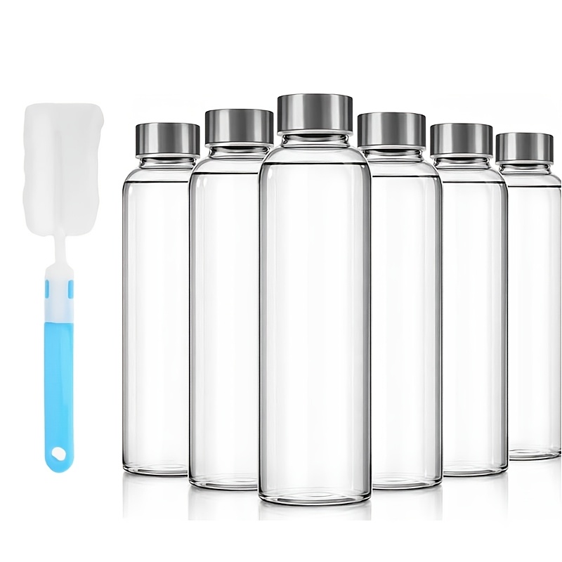 TEMU 6pcs Clear Glass Bottles With Lids, 500ml/17oz Reusable Glass Water Bottles For Juicing, Milk, Smoothie, Tea, Water, Beverages, Drinking Jar,