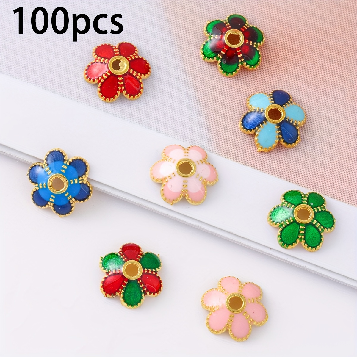 E-shop 100 Stück Vintage Bunte Sechs Blütenblätter Vintage Legierung Drop Beads Cap Blumenabstand Lose Perlen für Zarte Schmuckarmbänder Halsketten