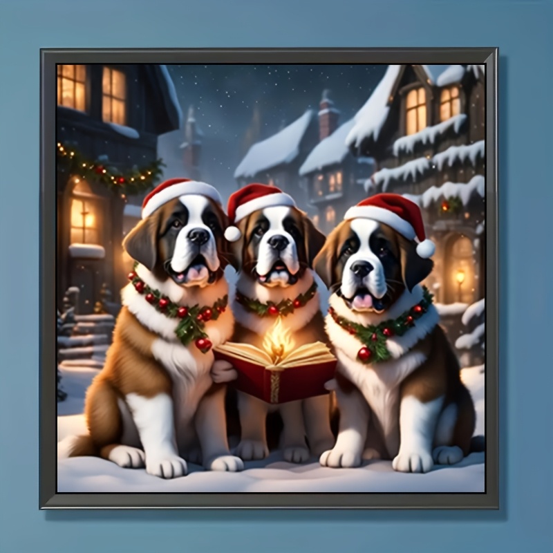 

1pc 5d Kit - St. Dogs In Santa Hats, 11.8x11.8 Inch Canvas, Drill Mosaic Art For Beginners & Enthusiasts, Ideal For Holiday Wall