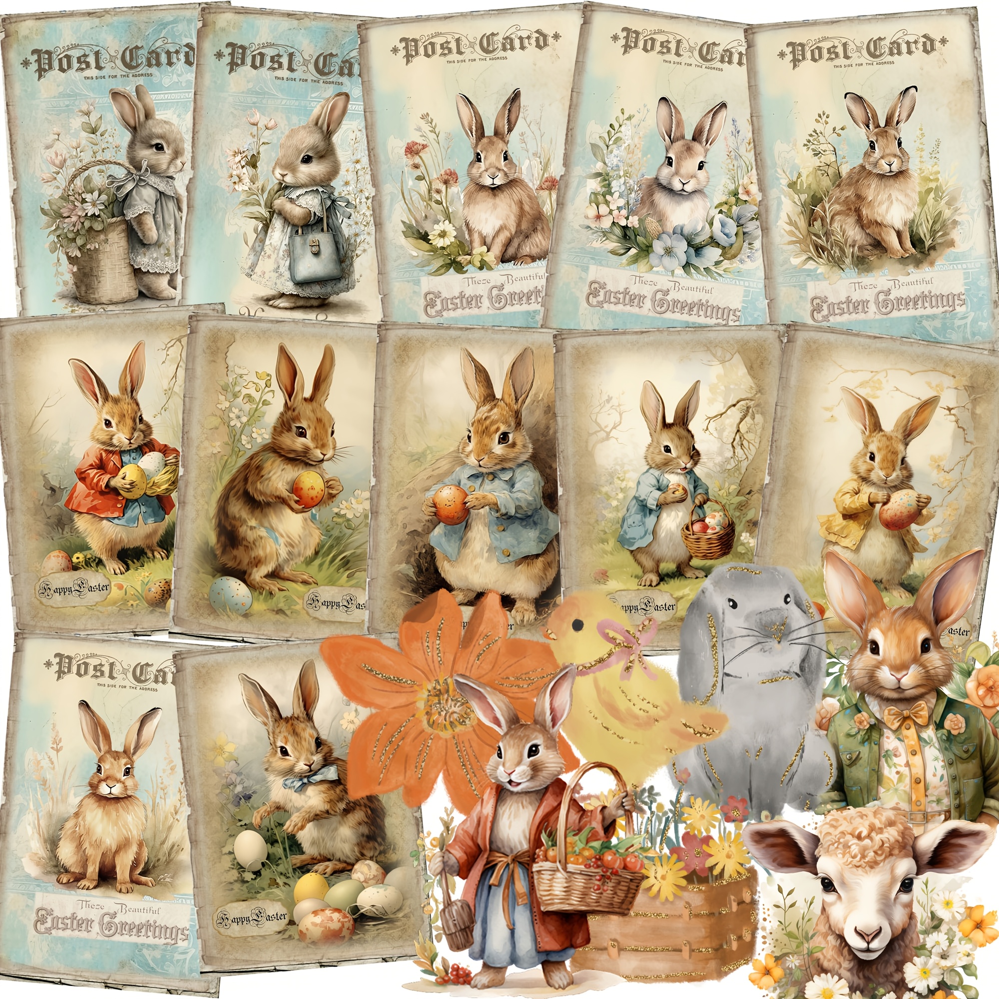 

52pcs Jai Iman Easter Postcard Set, Cardboard With Stickers, Smooth , English Language, For Scrapbooking, Junk Journal, Crafts, Greeting Cards, Watercolor Art, Holiday Decorations