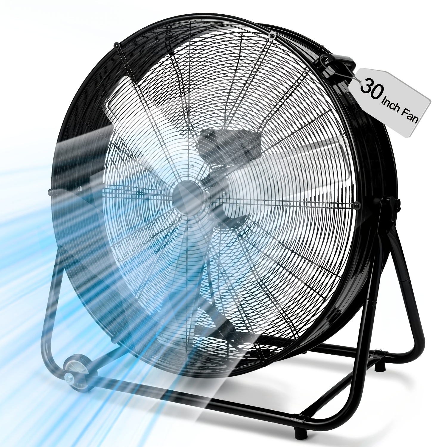 320w High-velocity Motor 14000 Cfm 3 Heavy Duty Floor Fan, Rolling Cage With Wheels Handle Powerful Outdoor Fan For Outdoor Warehouse, Garage, Patio