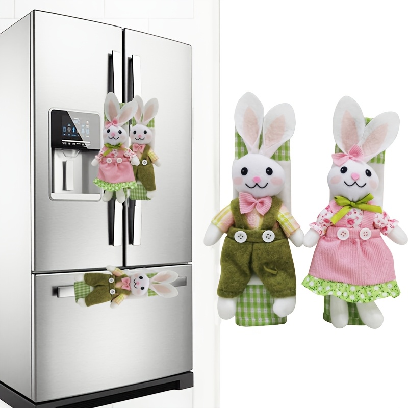 

[2pcs Bunny Refrigerator Handle Covers] 2pcs Classic Polyester Bunny Refrigerator Handle Covers, Seasonal Decor For Easter, Valentine's Day, , With No Electricity Needed For Home Appliances