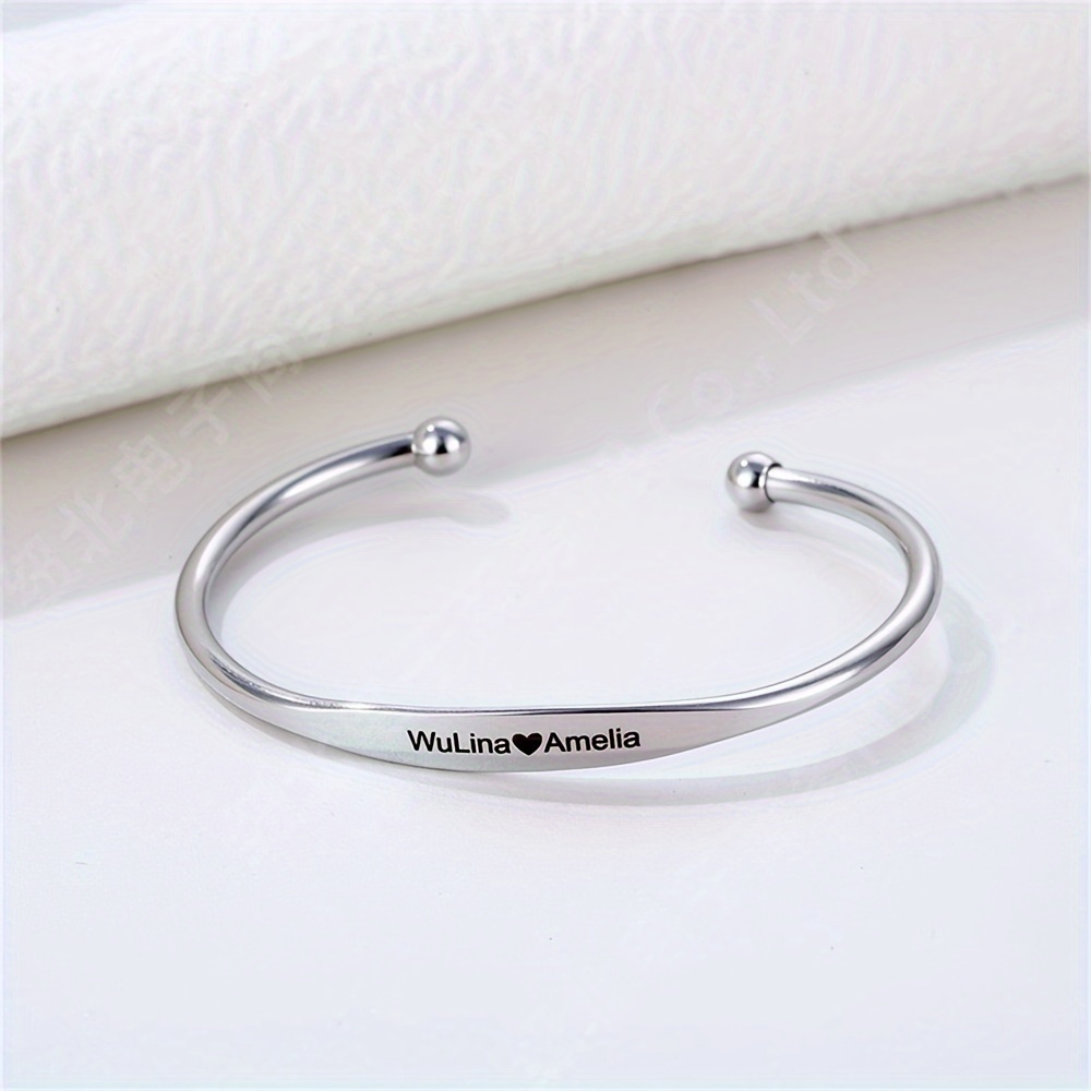 TEMU 1pc Women's Personalized Bracelet Stainless Steel Fashion Adjustable Bracelet Open Style, Custom Name Text Bracelet, Customizable Text Bracelet