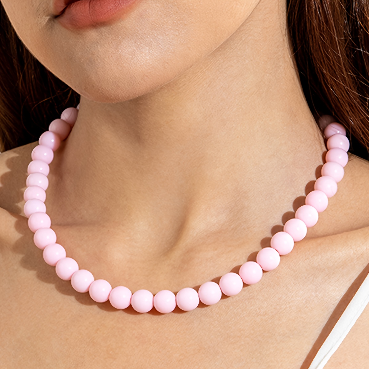 Dopamine-Colored Acrylic Round Beaded Chain Necklace
