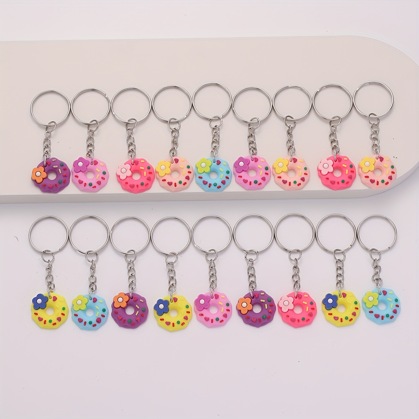 

18-piece Cute Cartoon Donut Keychain Set - Pvc, Colorful Bag Charms & Party Favors For Women