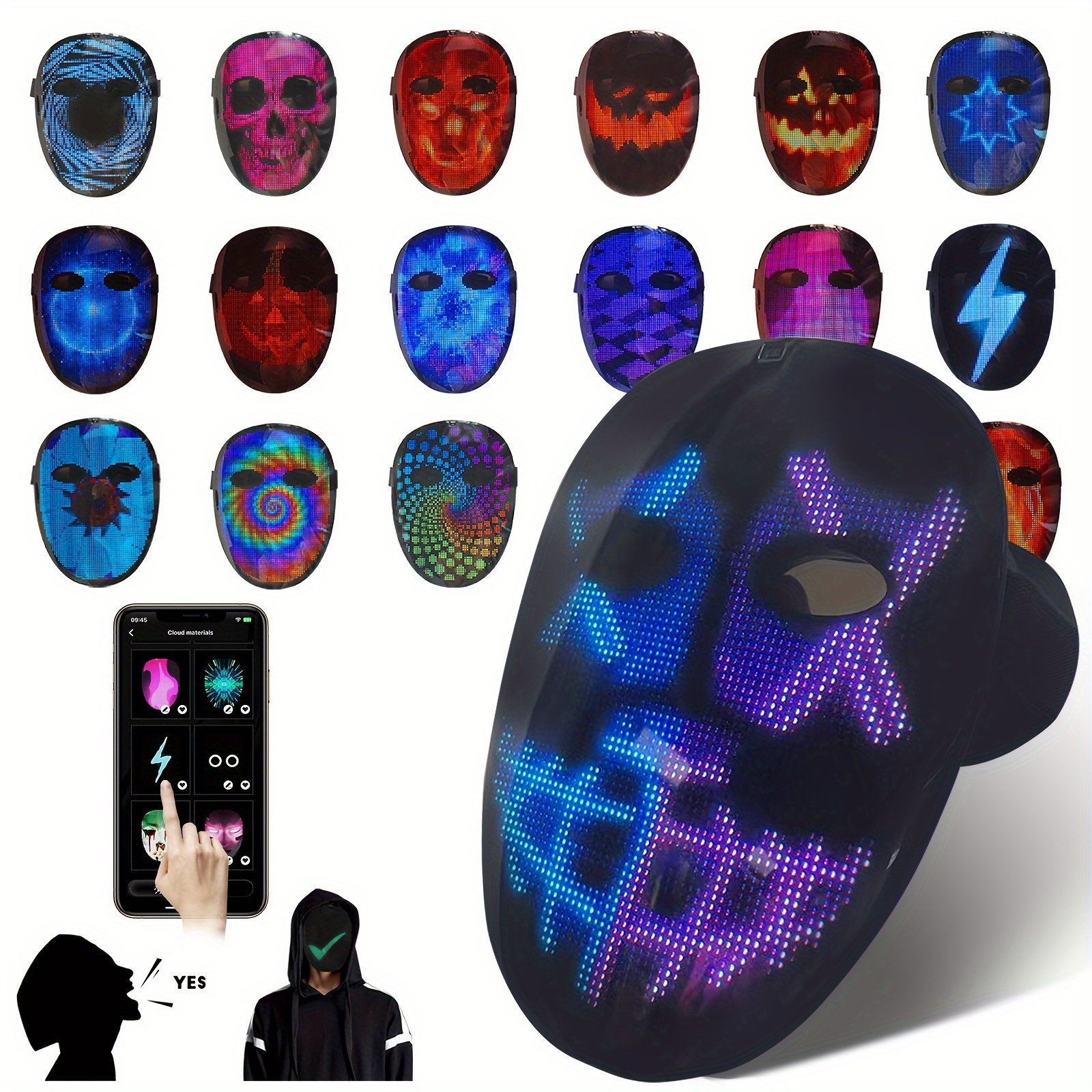 

Led Mask With Voice Gesture Sensing, Light With Programmable App Multi-patterns Display