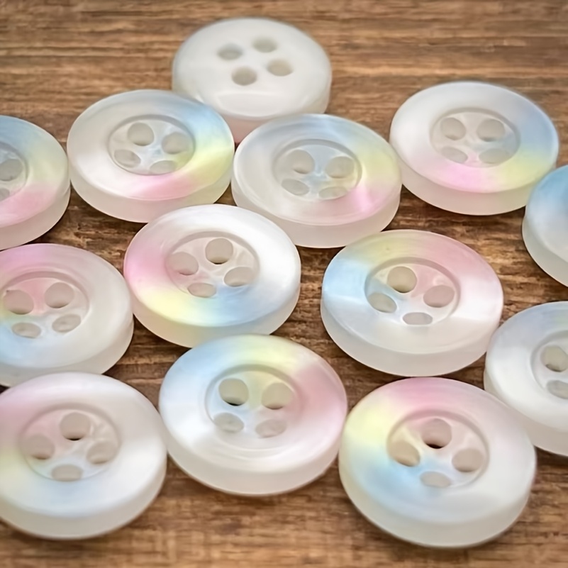 Image of 10pcs Of 11.5mm Rainbow Round Resin Buttons For Colorful Knitted Sweaters And Cardigans, Handmade Four-hole Wide Decorative Buttons