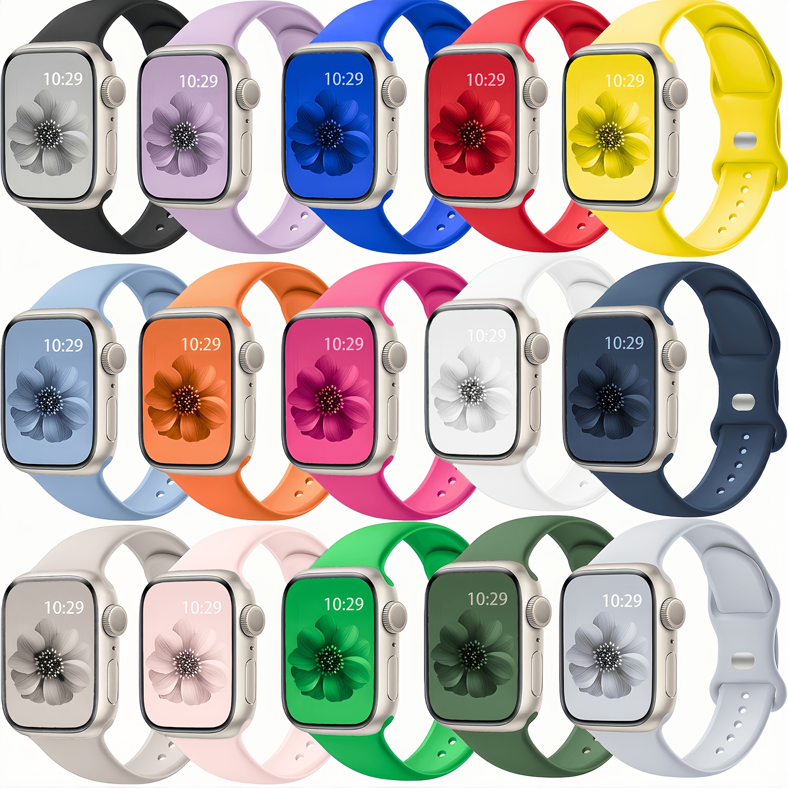 

15pcs Women's Christmas Silicone Watch Bands For Apple Watch Ultra/se/10/9/8/7/6/5/4/3/2/1, 38/40/41/42/44/45/46/49mm - Elegant Clasp Design