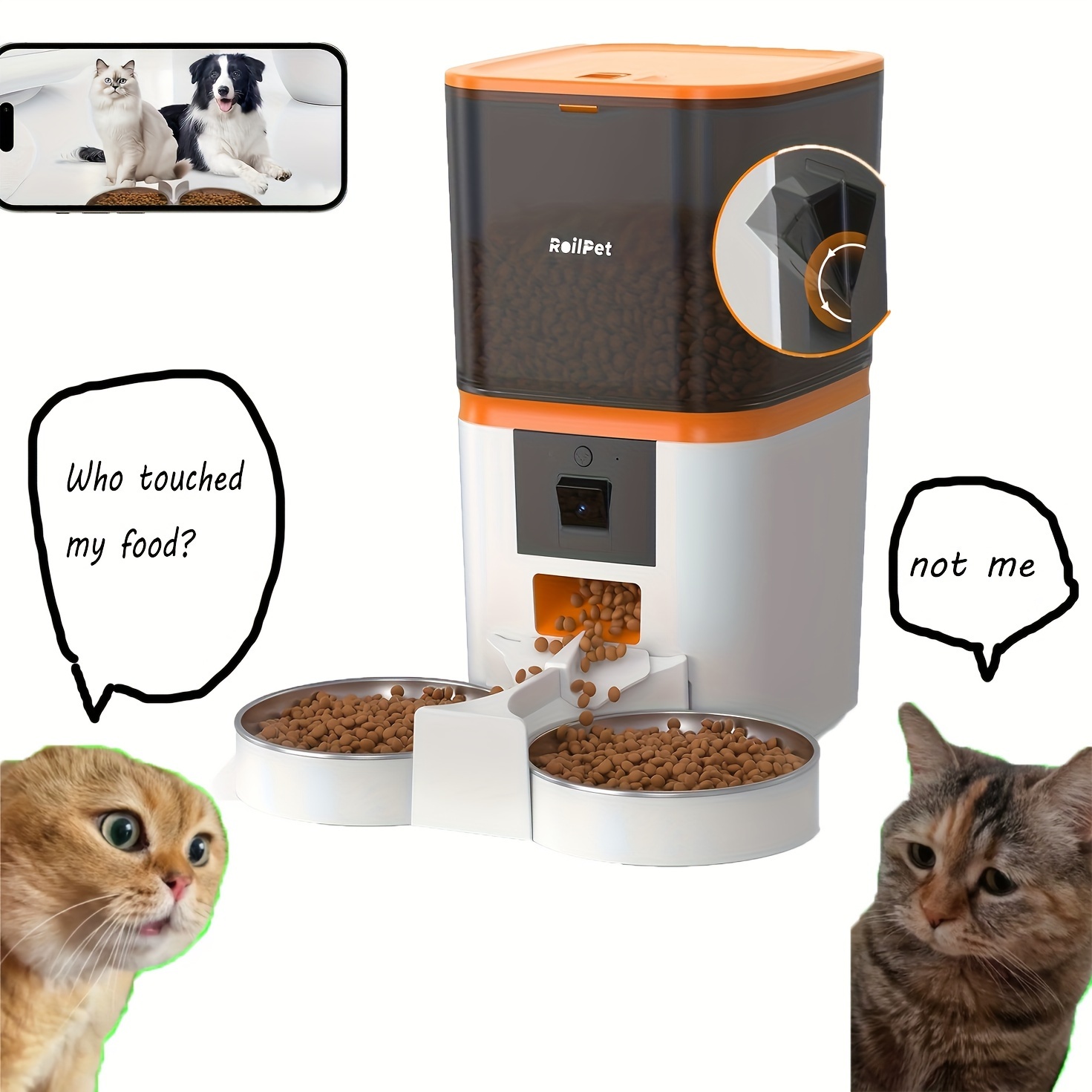 

Cat Feeder With Adjustable Camera, Holds 6l Smart Cat Food Dispenser With Night Vision 1080p Hd, Pet Feeder With 2-way Audio For Cats And Dogs, Food Clogging And Motion Alerts