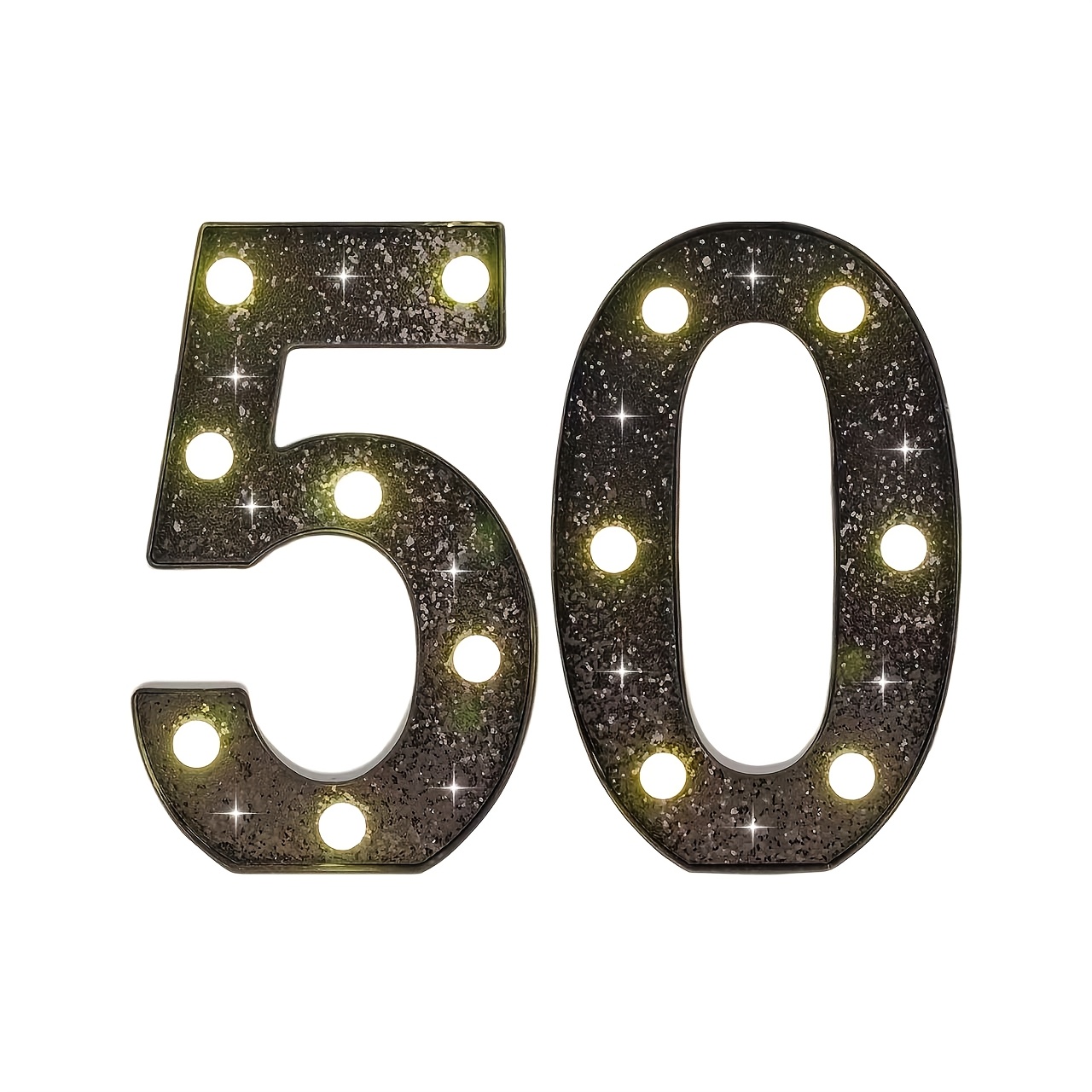 TEMU 2pcs, 50th Birthday Decoration Festival Light Display, Decorative Led Light Number For Birthday Party, Large Number With Glitter, Suitable For