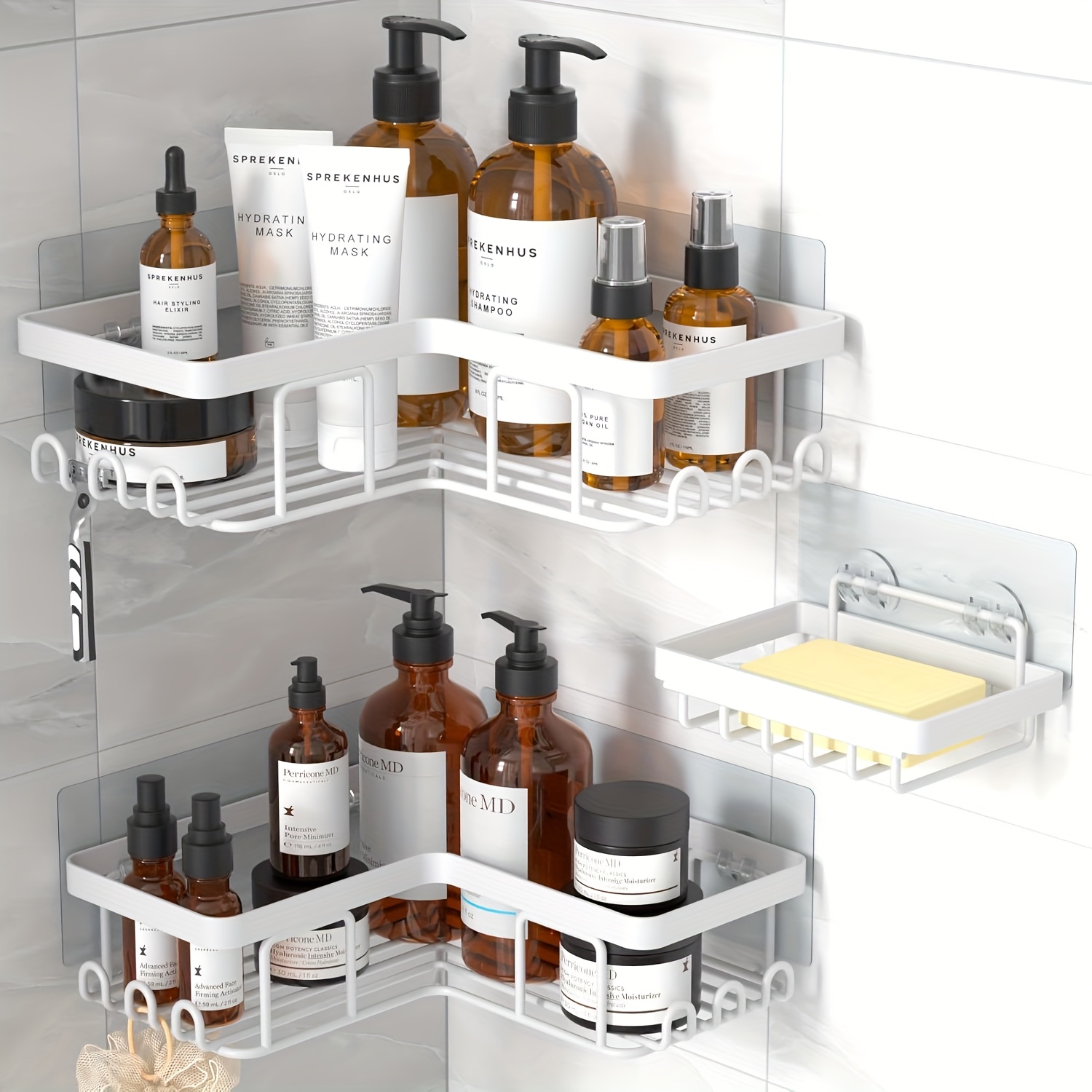 TEMU Mensola angolare per doccia - Mensola per doccia senza foratura, porta shampoo per cestello doccia, porta doccia, organizzatore da bagno