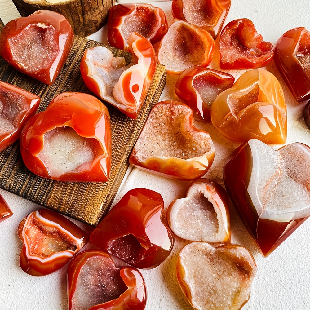 Red Agate Heart Shaped Geode Crystal Cluster with Natural Patterns